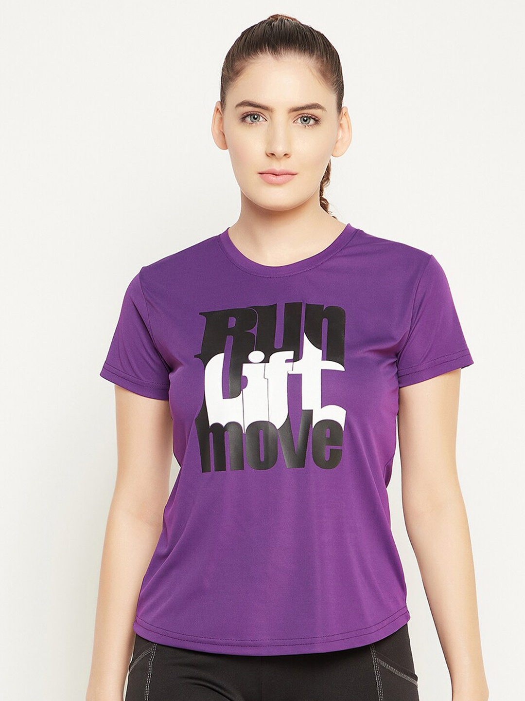 

Clovia Women Purple Typography Printed Slim Fit T-shirt
