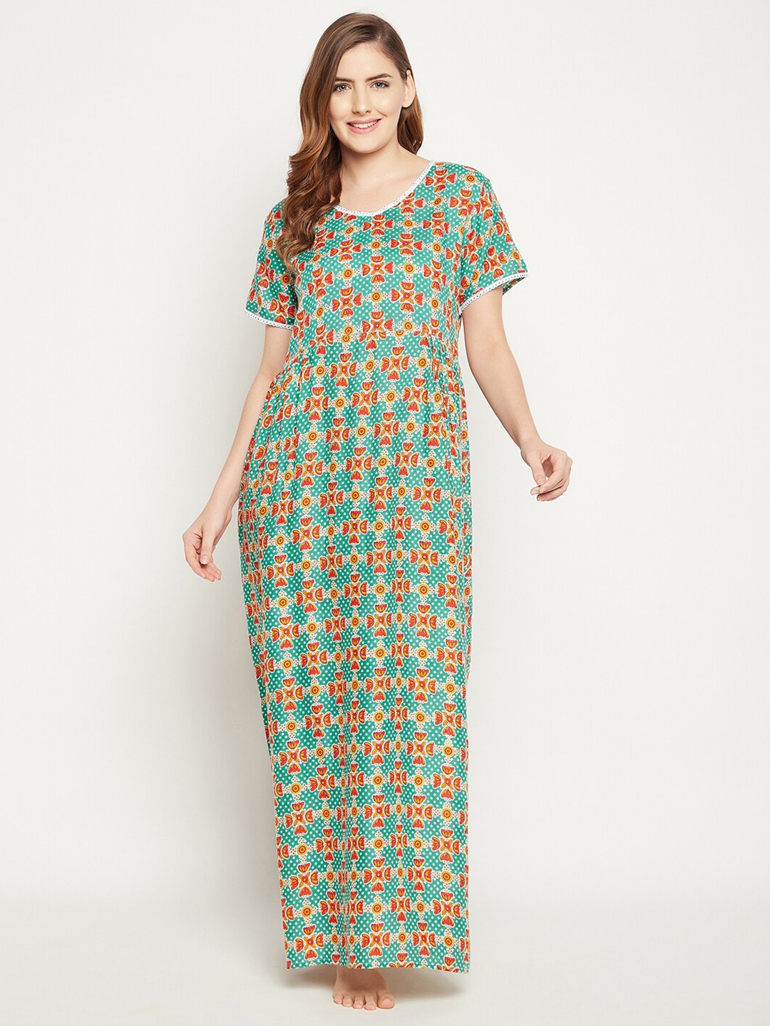 

Clovia Green Printed Maxi Nightdress