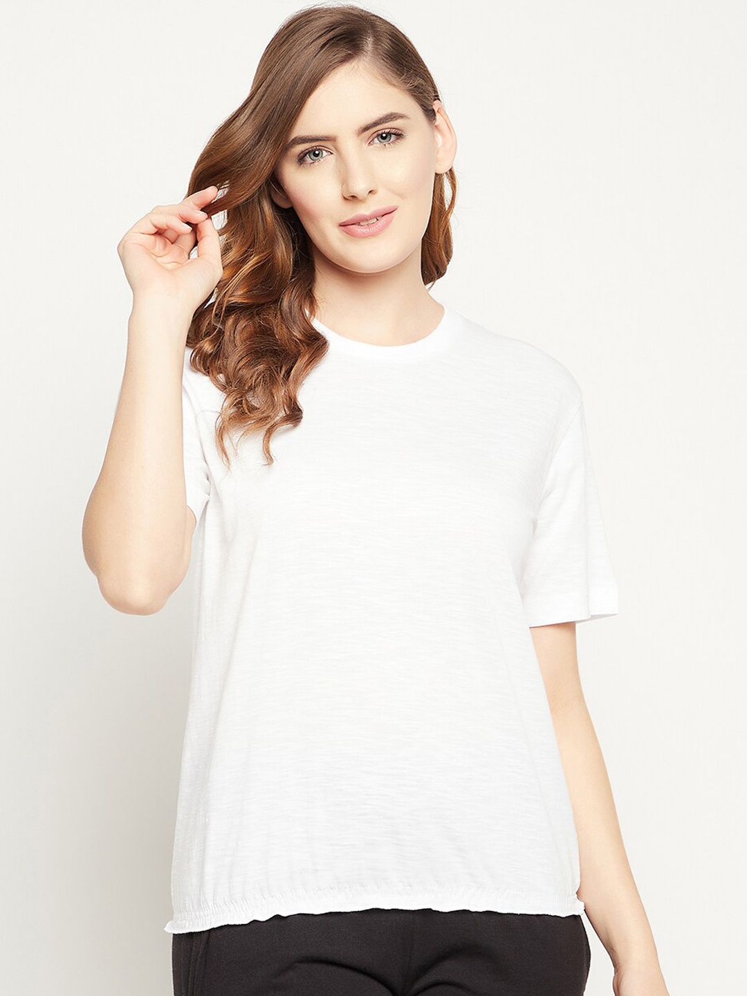

Clovia Women White Solid Cotton Lounge Tshirt