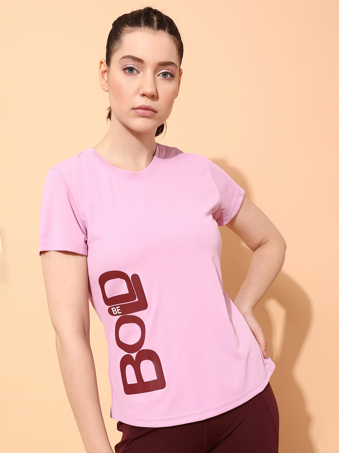 

Clovia Women Purple Typography Printed Slim Fit T-shirt