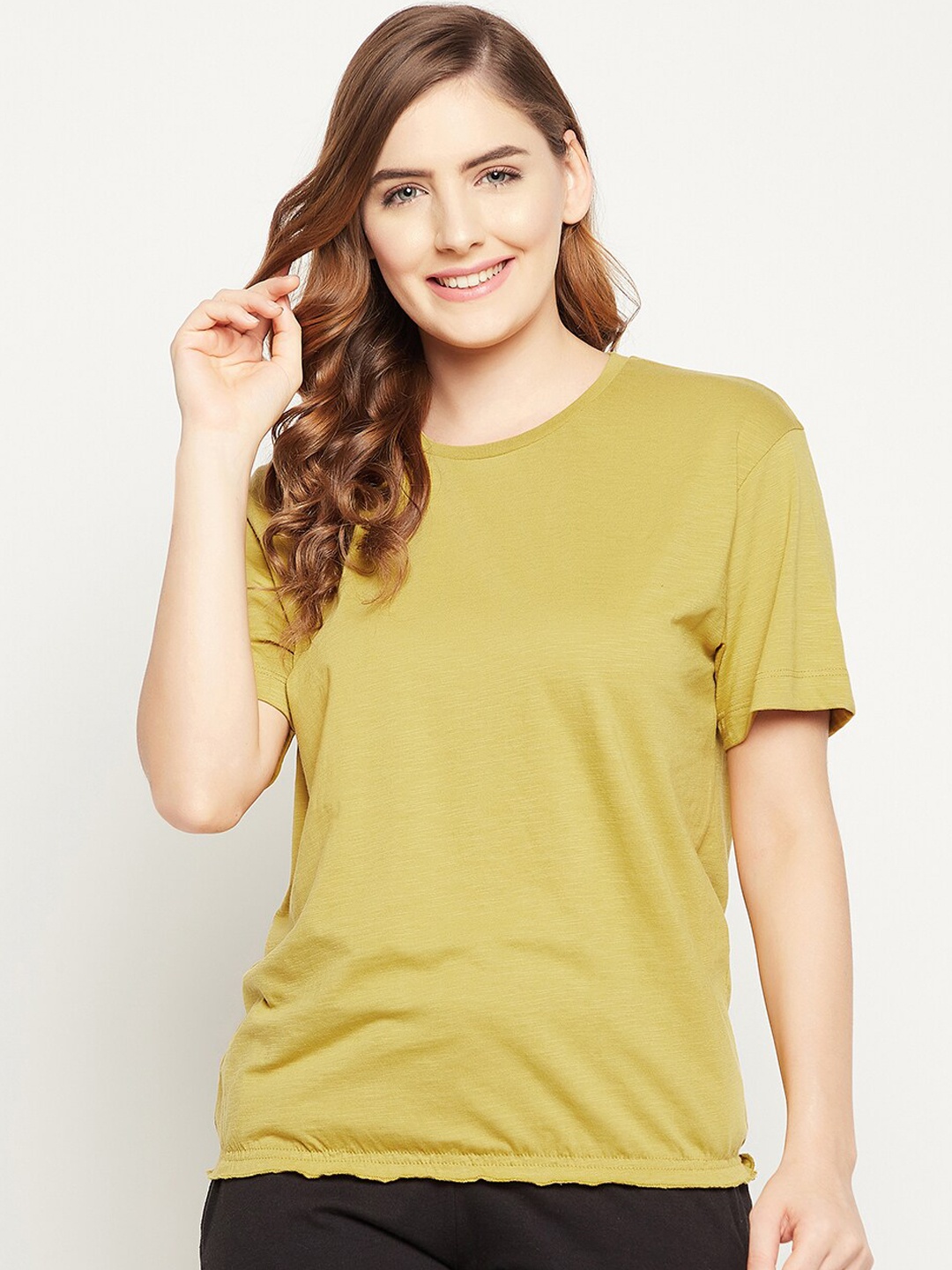 

Clovia Women Solid Chic Pure Cotton Lounge T-shirt, Yellow