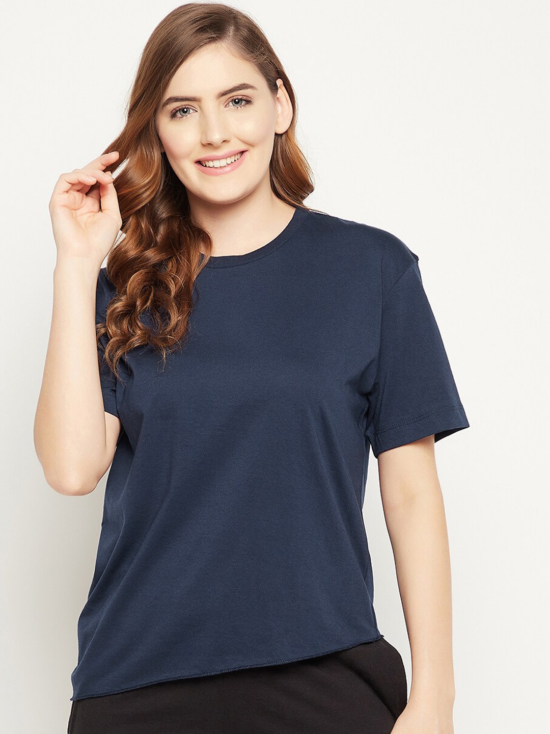 

Clovia Pure Cotton Chic Basic Top, Blue