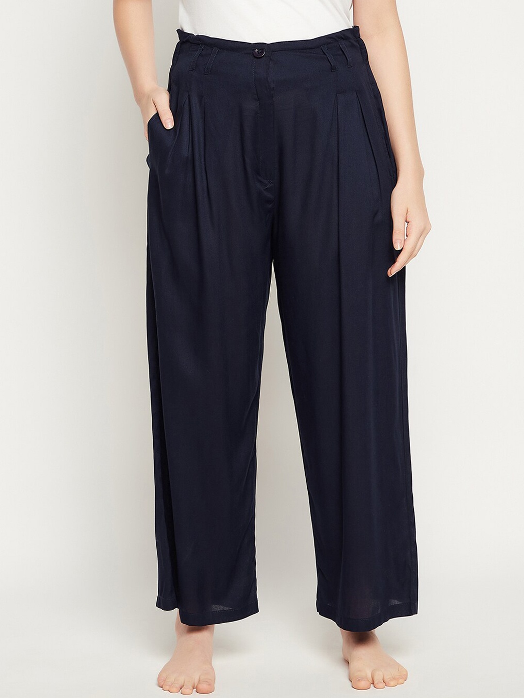 

Clovia Women Blue Solid Wide Leg Lounge Pant
