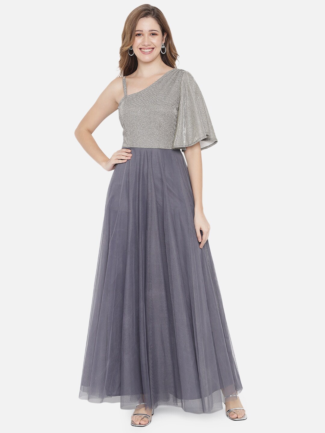 

Just Wow Grey Net Maxi Dress
