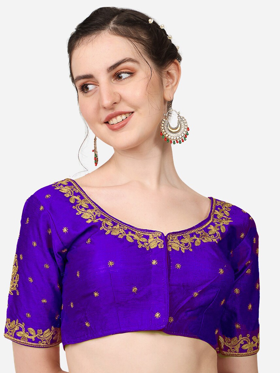 

PUJIA MILLS Women Purple Embroidered Saree Blouse