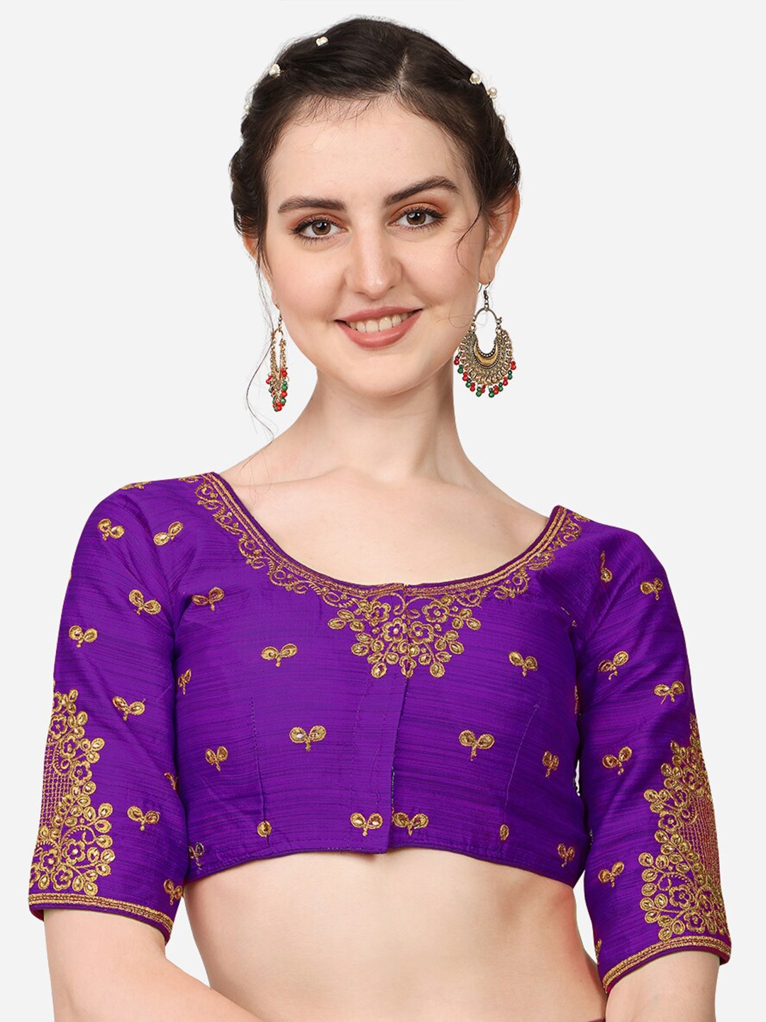 

PUJIA MILLS Women Purple Embroidered Saree Blouse