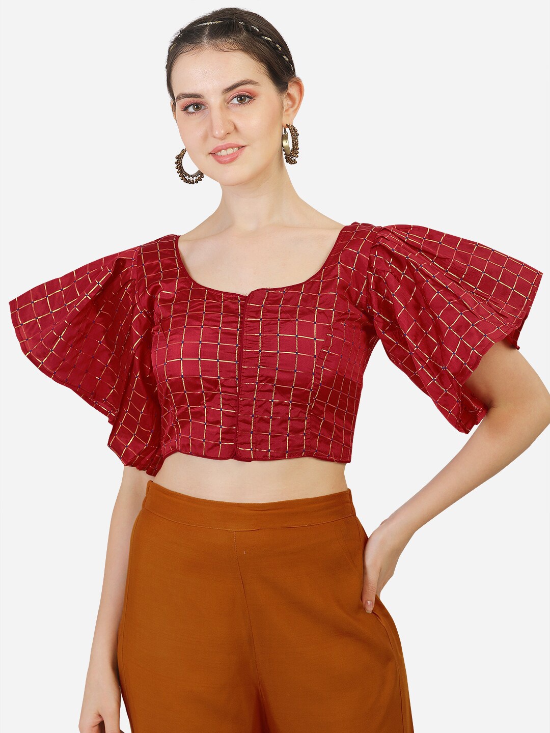 

PUJIA MILLS Maroon Woven Design Saree Blouse