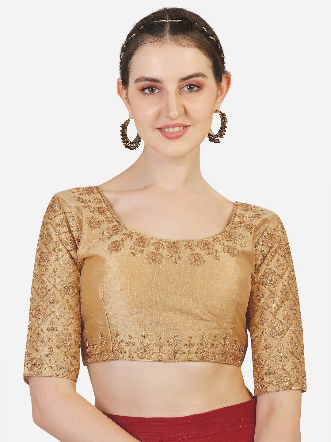 

PUJIA MILLS Gold-Toned Embroidered Saree Blouse