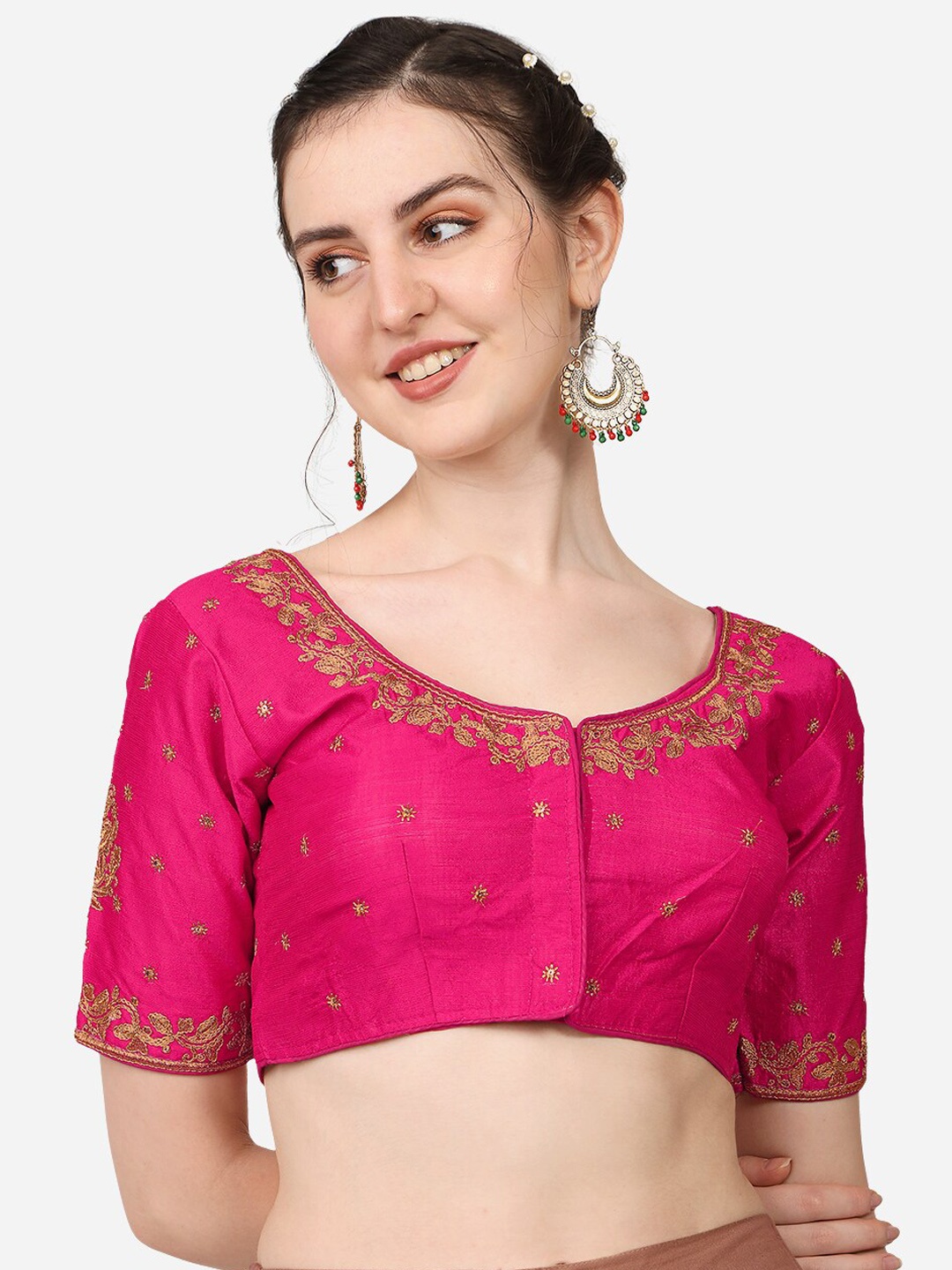 

PUJIA MILLS Pink Embroidered Saree Blouse