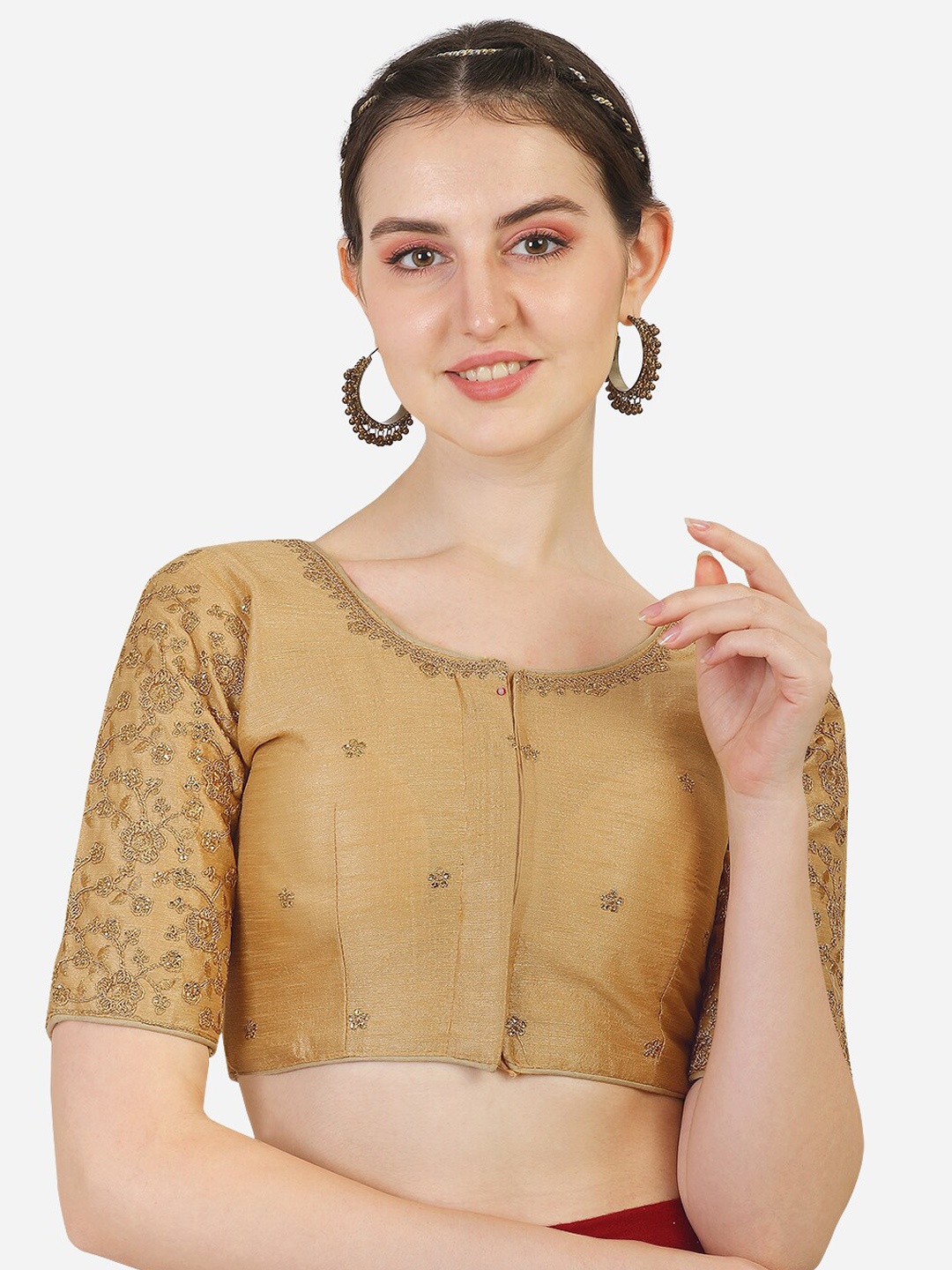 

PUJIA MILLS Women Gold-Tone Embroidered Saree Blouse