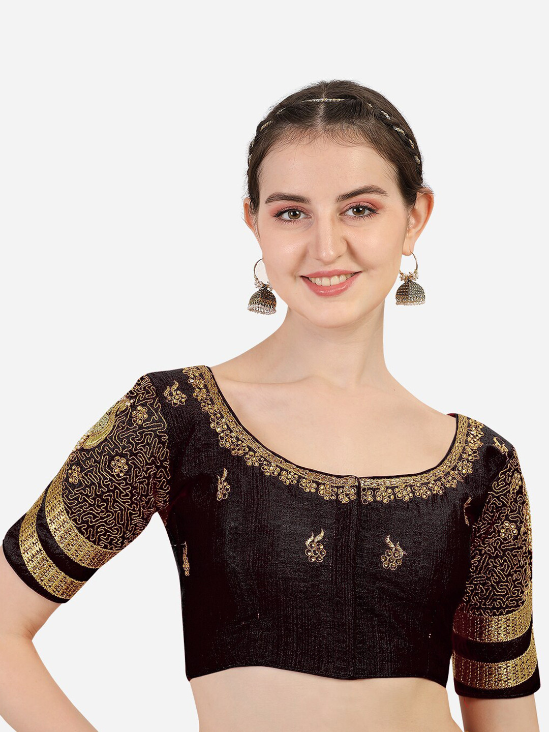 

PUJIA MILLS Women Black Embroidered Saree Blouse