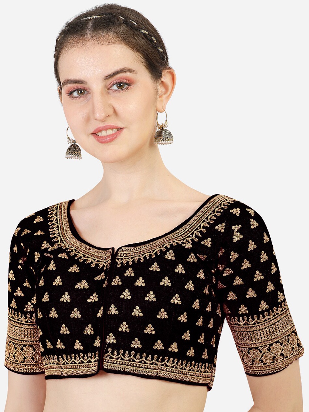 

PUJIA MILLS Women Black Embroidered Silk Saree Blouse