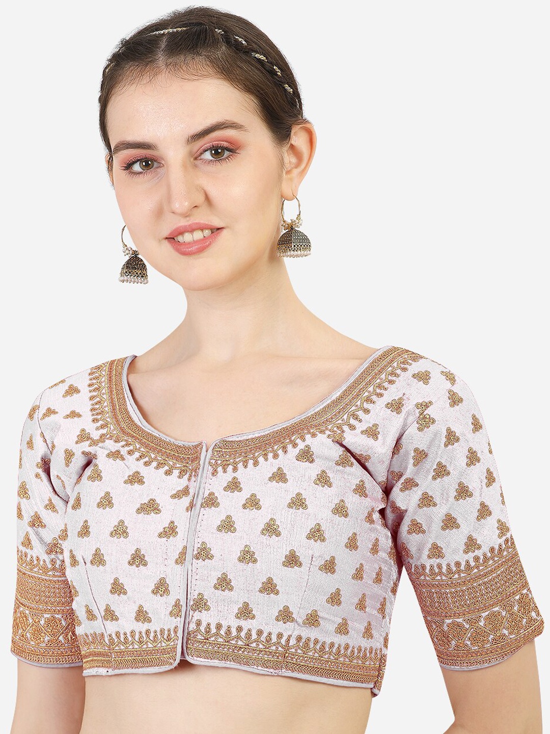

PUJIA MILLS Women White Embroidered Saree Blouse