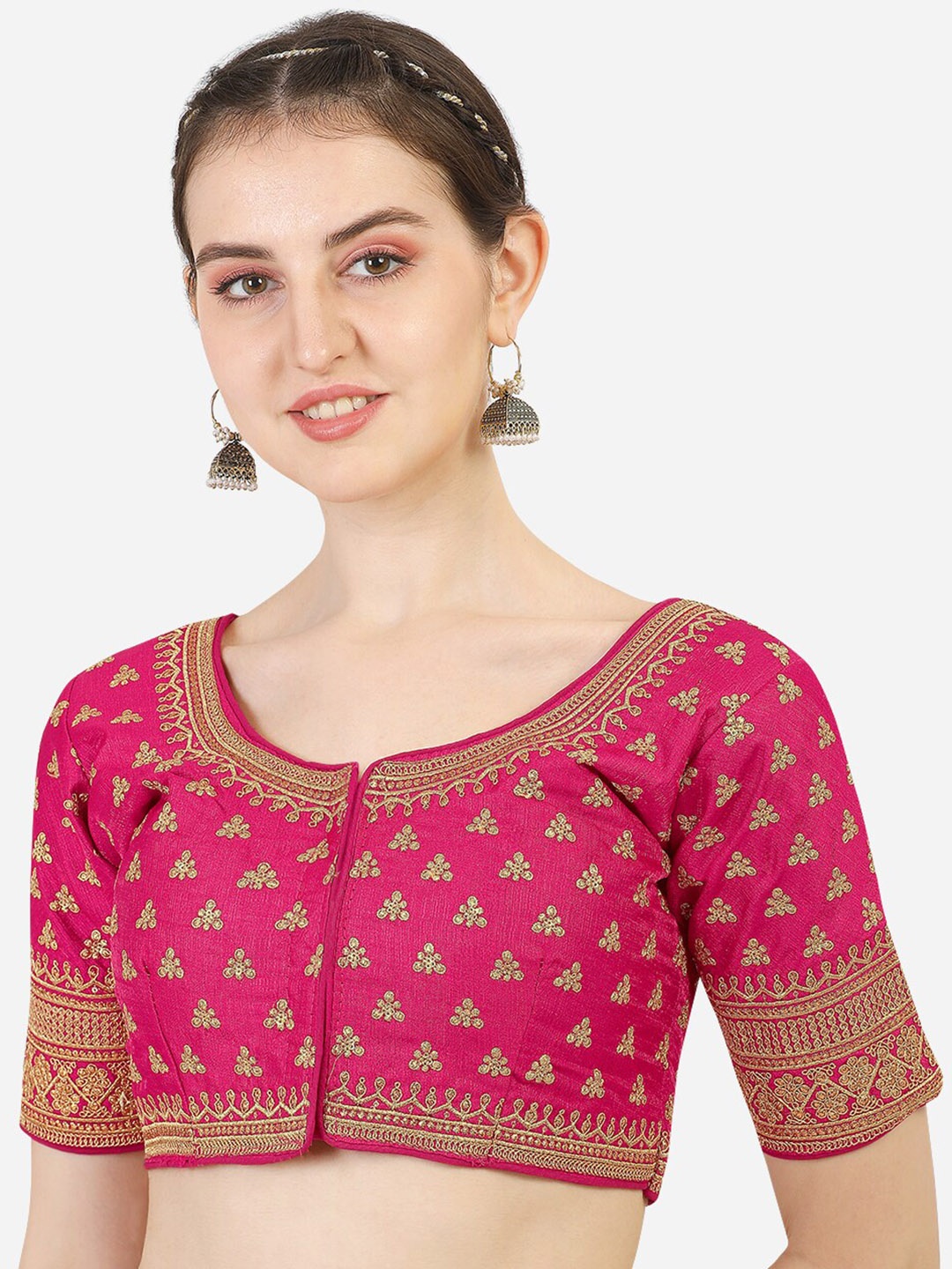 

PUJIA MILLS Pink Embroidered Silk Saree Blouse