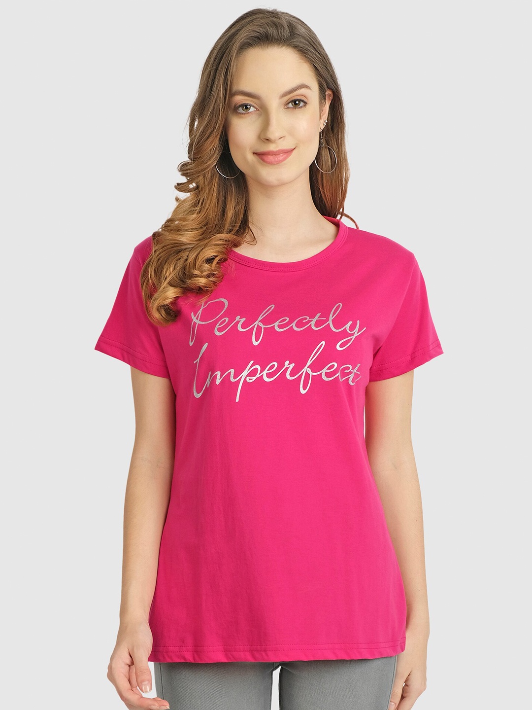 

CHOZI Women Pink Typography Printed Bio Finish T-shirt