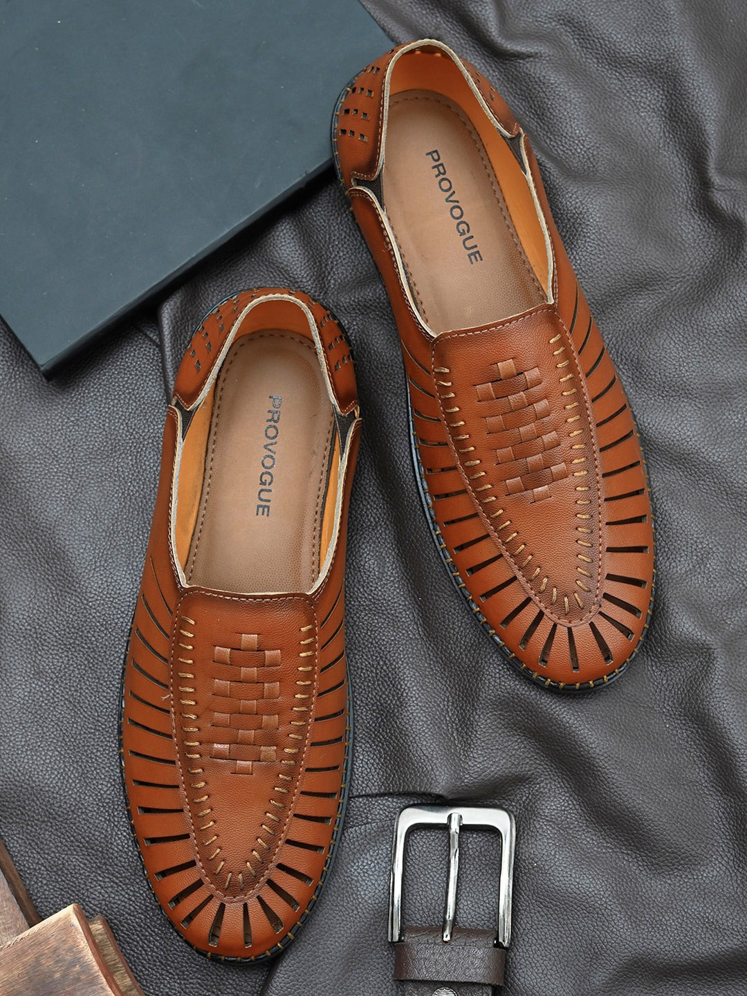 

Provogue Men Tan Perforation Slip-On Sneakers