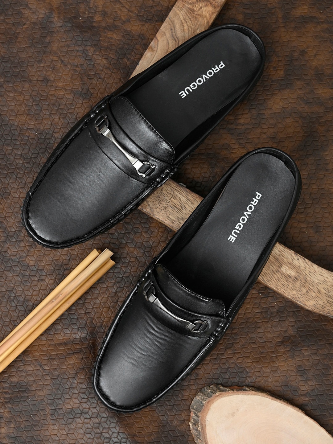

Provogue Men Black Textured Casual Slip On Mules