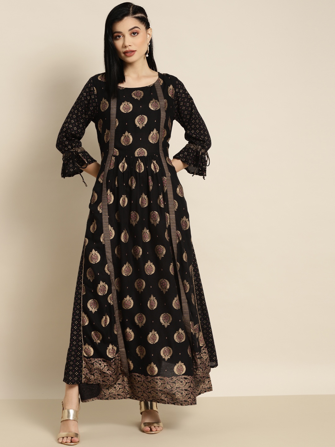 

Juniper Black Printed Layered Maxi Ethnic Dress