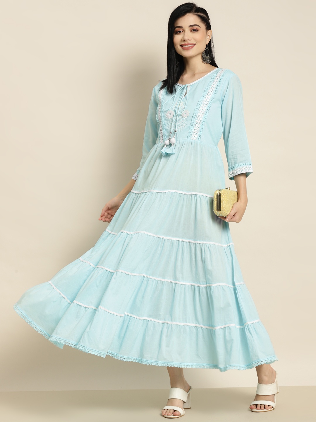 

Juniper Blue Solid Tiered Maxi Ethnic Dress