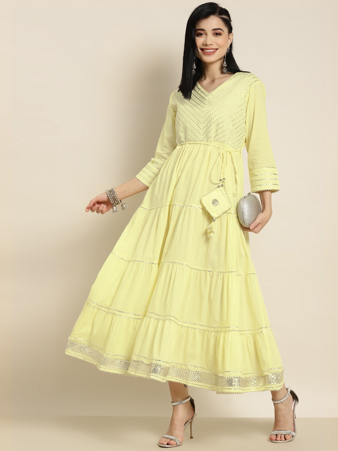 

Juniper Yellow Gotta Patti Tiered Maxi Ethnic Dress