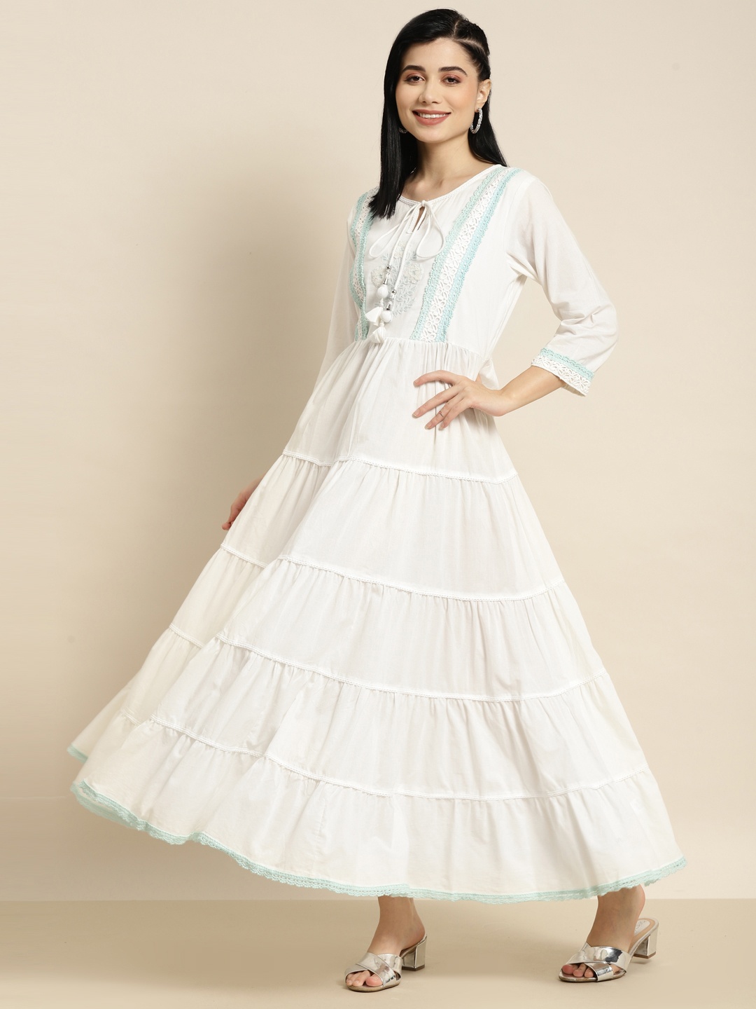 

Juniper White Solid Tiered Maxi Ethnic Dress