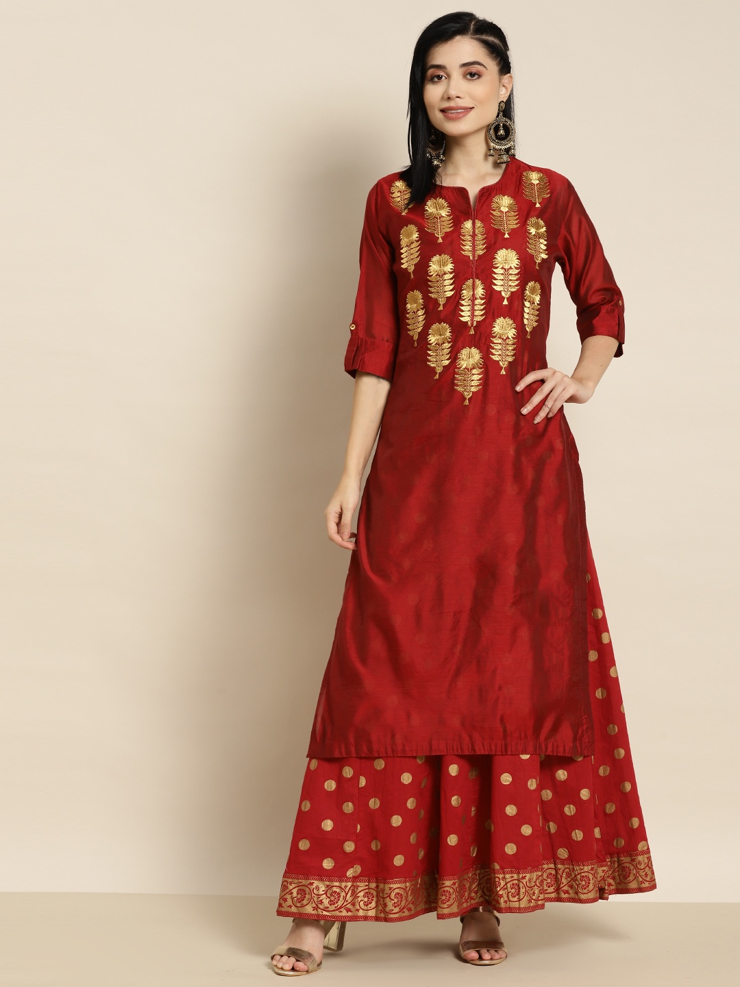 

Juniper Women Maroon Embroidered Maxi Ethnic Dress