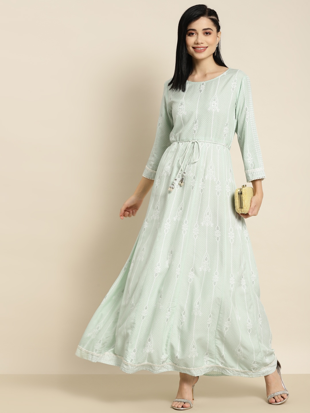 

Juniper Mint Green Printed Anarkali Maxi Ethnic Dress