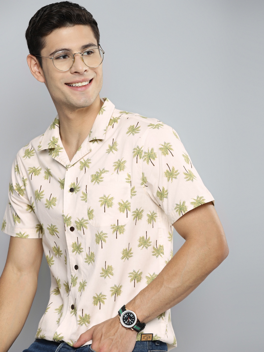 

DENNISON Men Cream-Coloured Smart Printed Casual Shirt