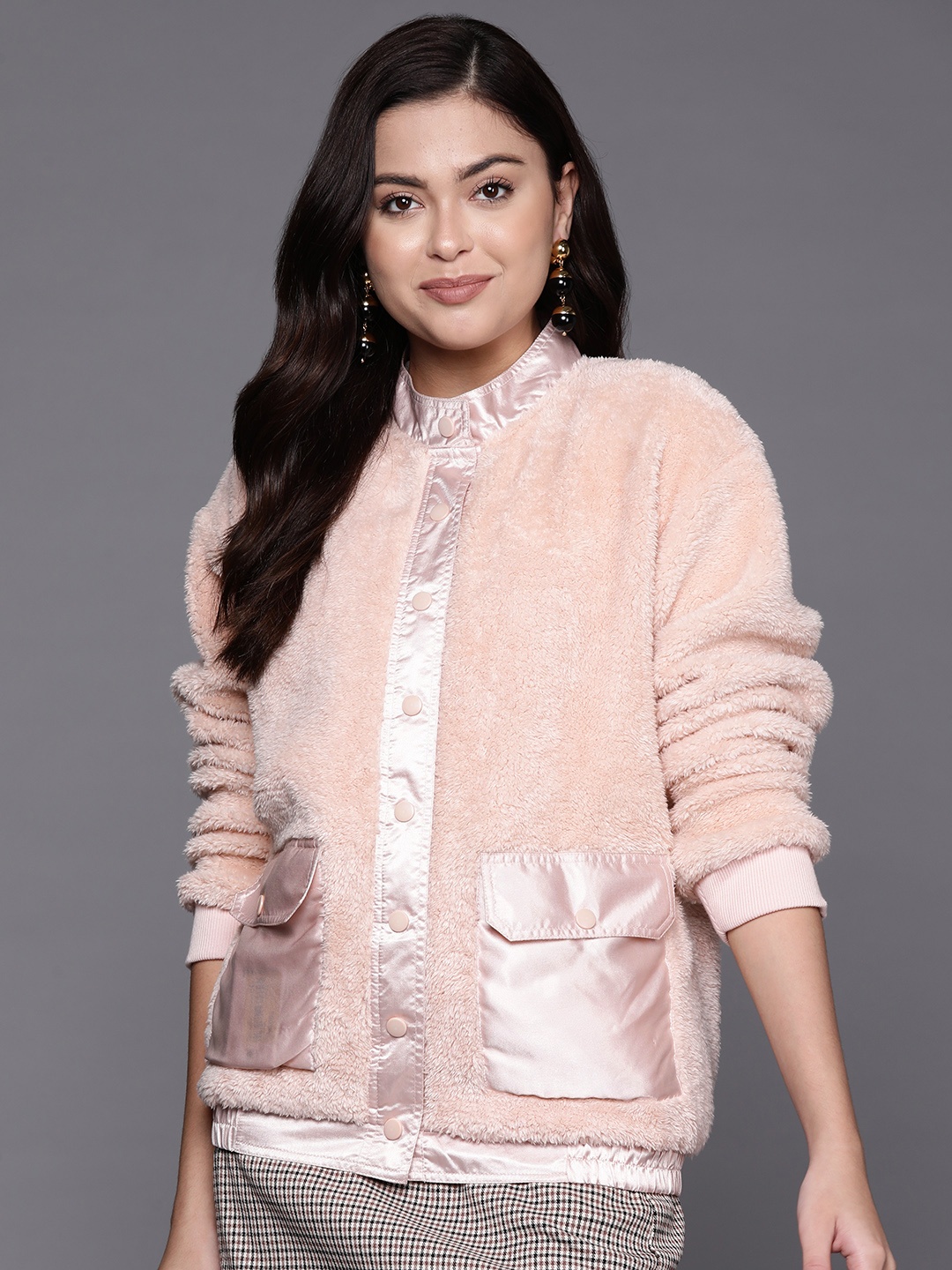 

SASSAFRAS Women Pink Faux Fur Tailored Jacket