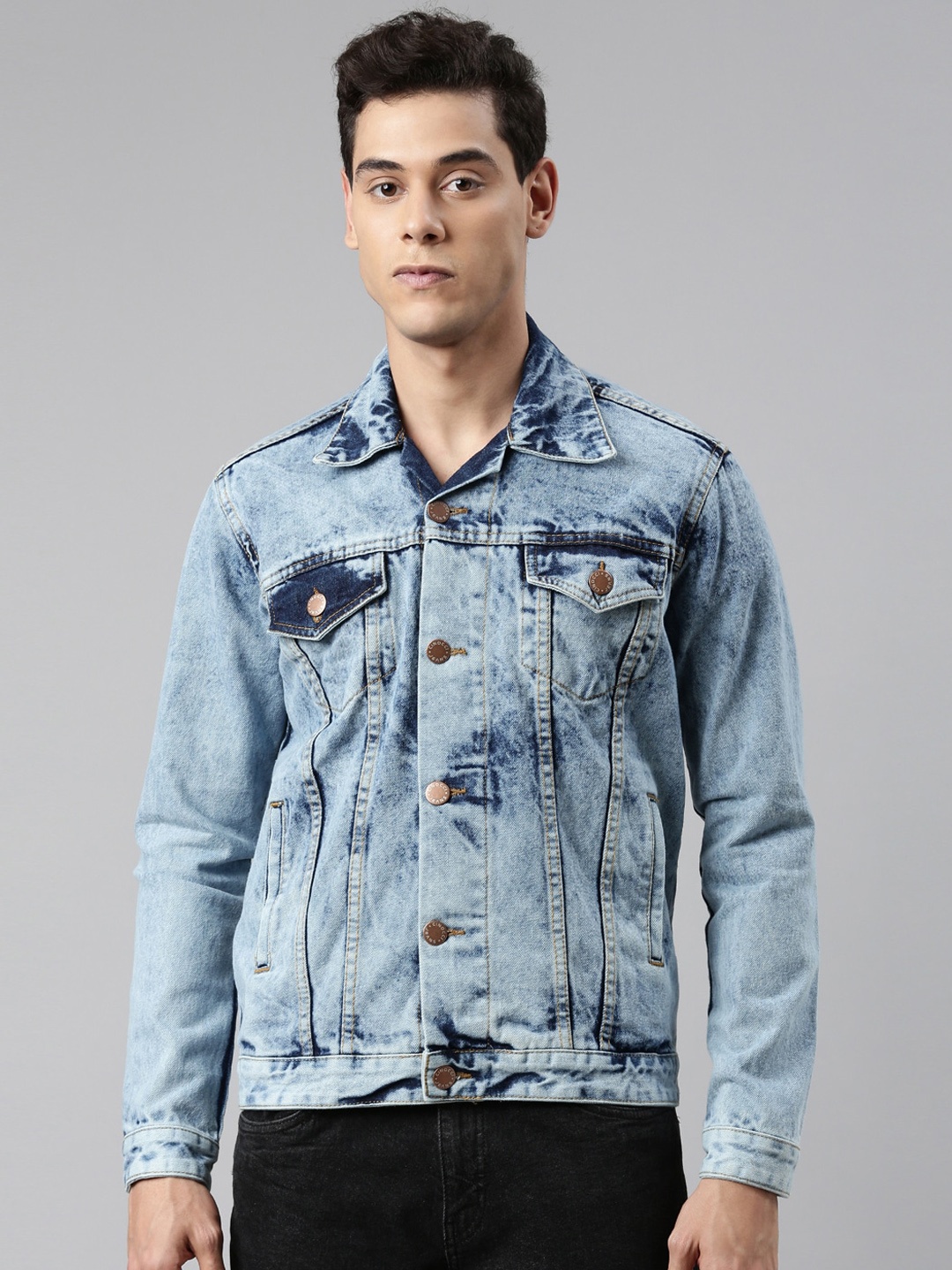 

CINOCCI Men Blue Washed Denim Jacket