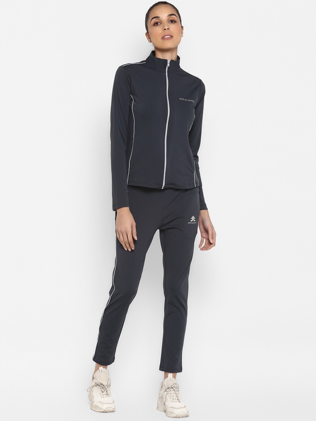 

OFF LIMITS Women Grey Solid Sport Essentials Mock Collar Track Suit