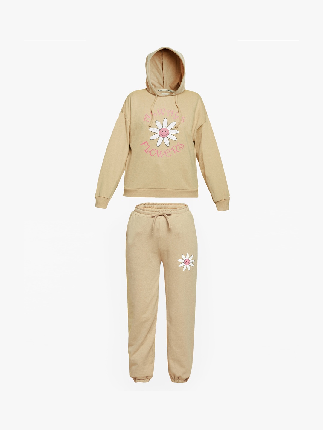 

Noh Voh - SASSAFRAS Kids Girls Beige & White Printed T-shirt with Trouser Set