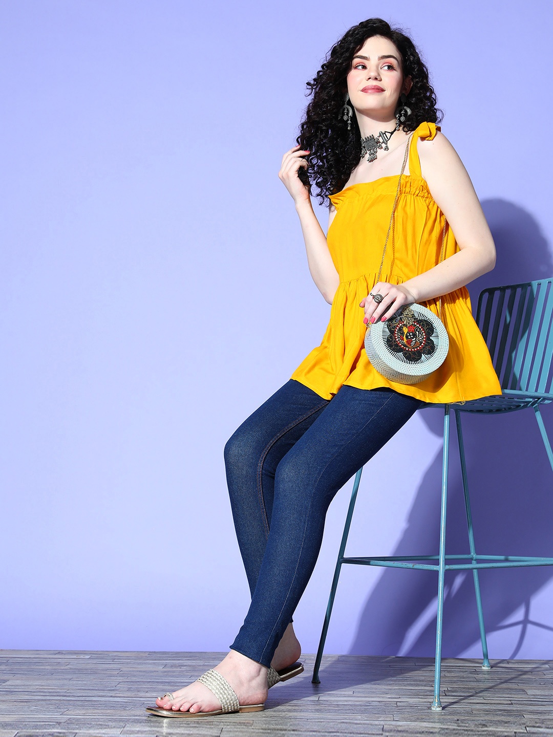 

InWeave Stylish Mustard Solid Fluid Tie-Up Top