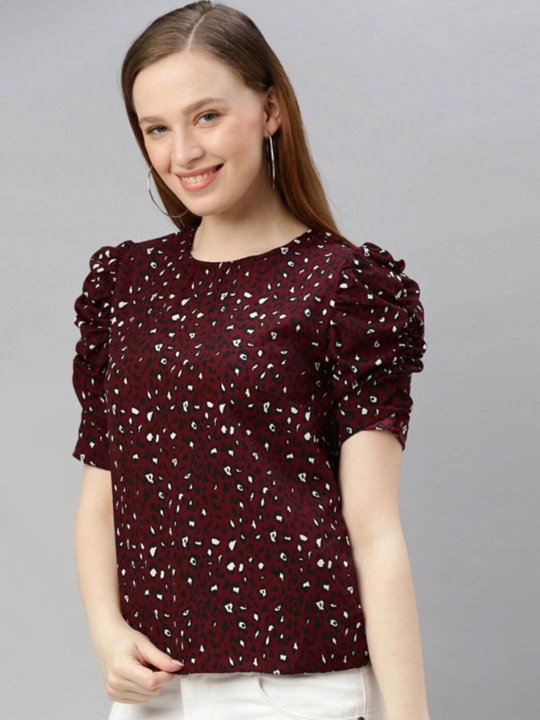 

Sera Women Maroon & White Animal Print Top