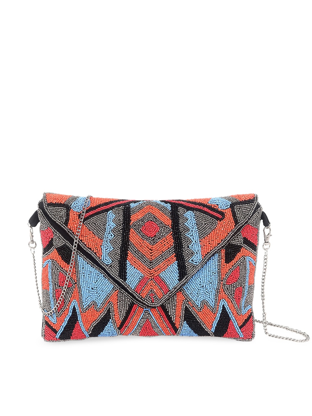 

Swisni Red & Blue Embellished Foldover Clutch