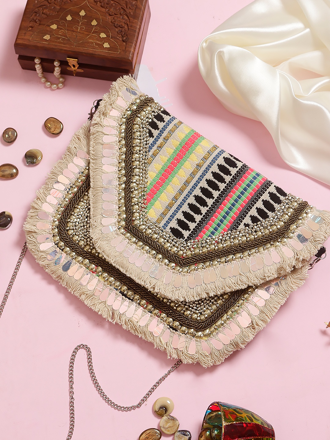 

Swisni Multicoloured Embellished Envelope Clutch, Multi