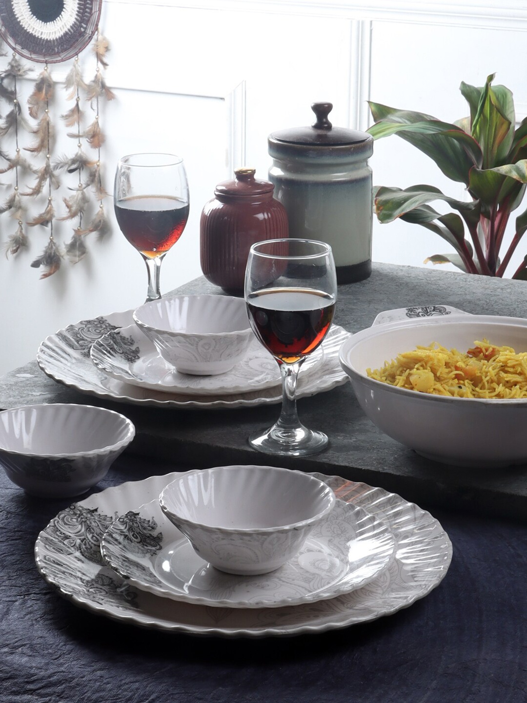 

CDI 26 Pieces Printed Dishwasher And Microwave Safe Melamine Glossy Dinner Set, White