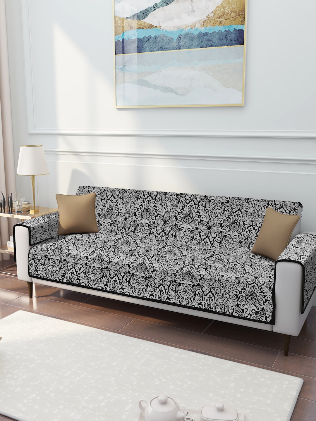 

Rajasthan Decor Black Printed 3 Seater Cotton Sofa Cover