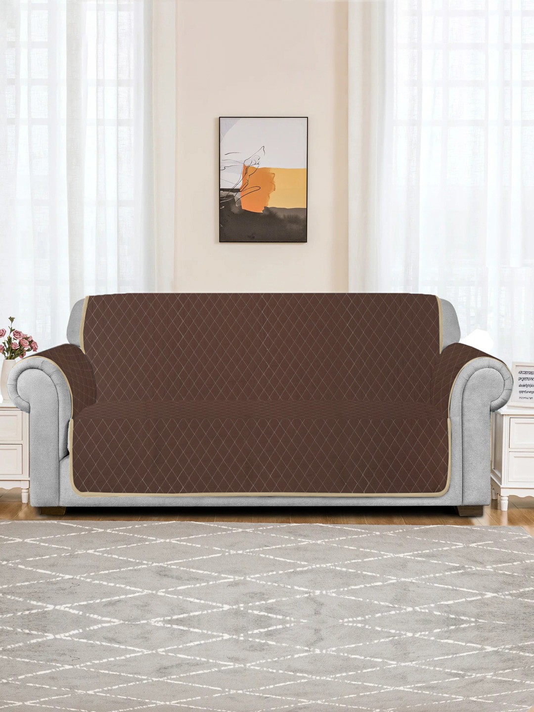 

Rajasthan Decor Brown Solid Cotton 2 Seater Sofa Cover