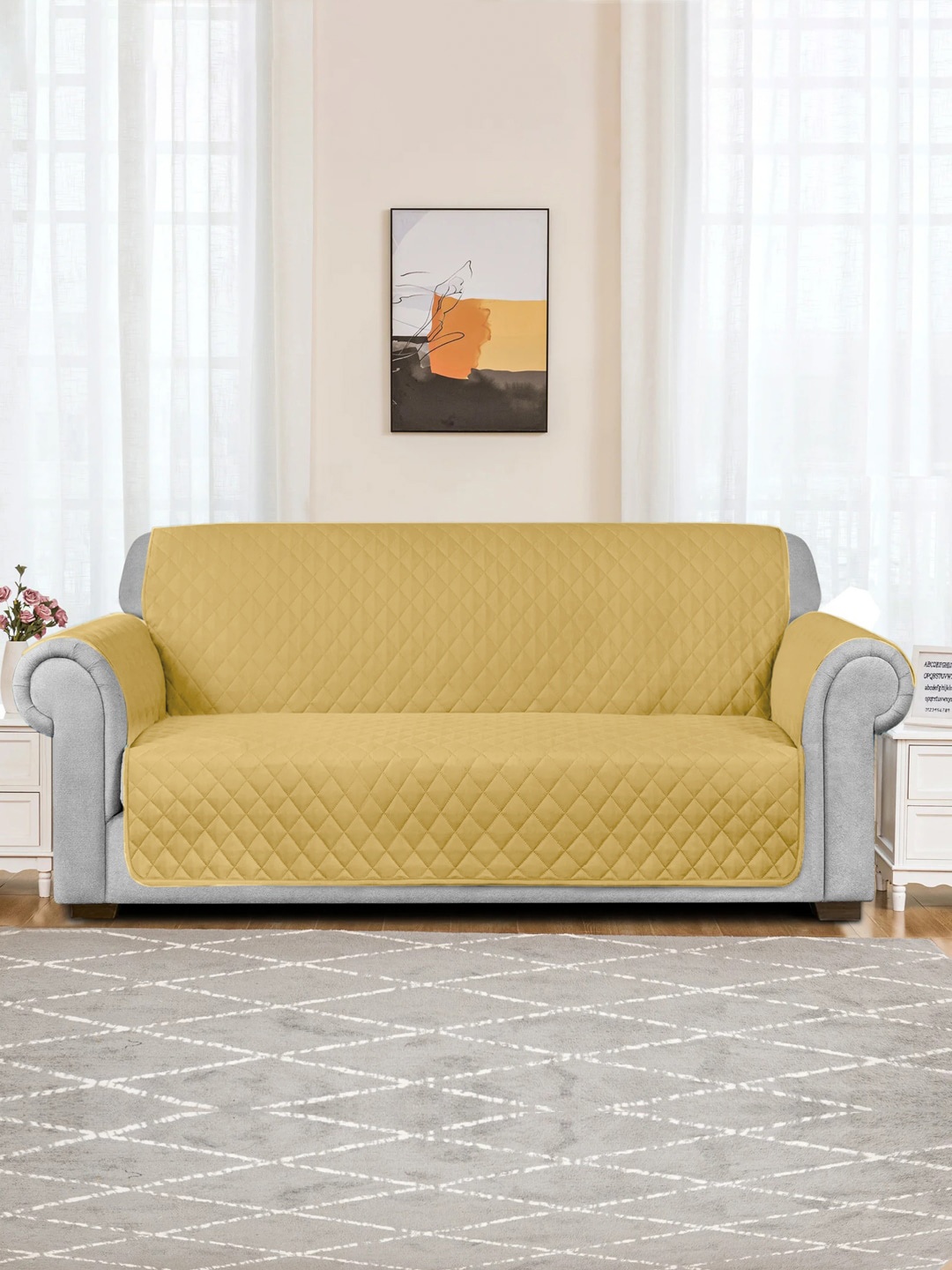 

Rajasthan Decor Set of 3 Beige Solid Cotton Seater Sofa Cover