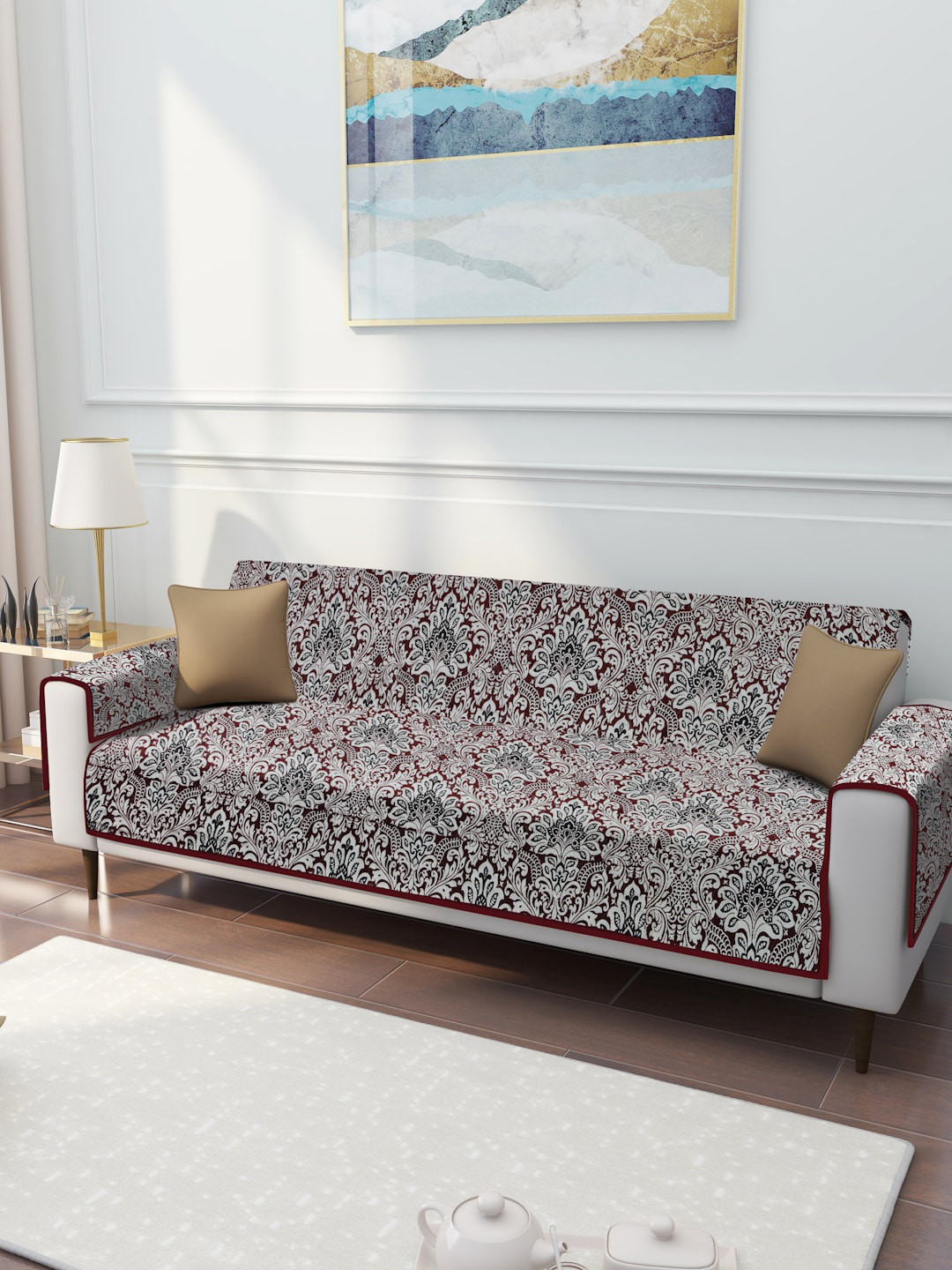 

Rajasthan Decor Multi-Coloured Floral Printed 3-Seater Cotton Sofa Cover