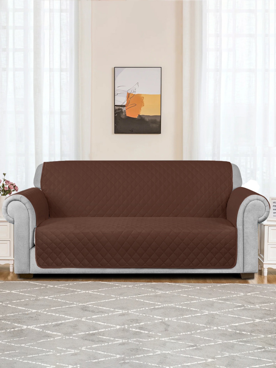 

Rajasthan Decor Brown Quilted Cotton 2 Seater Sofa Covers