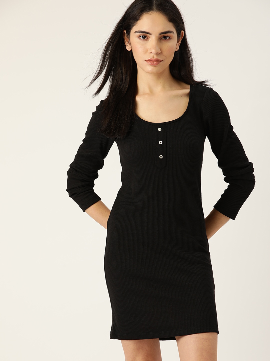 

ETC Black Solid Cotton Bodycon Nightdress