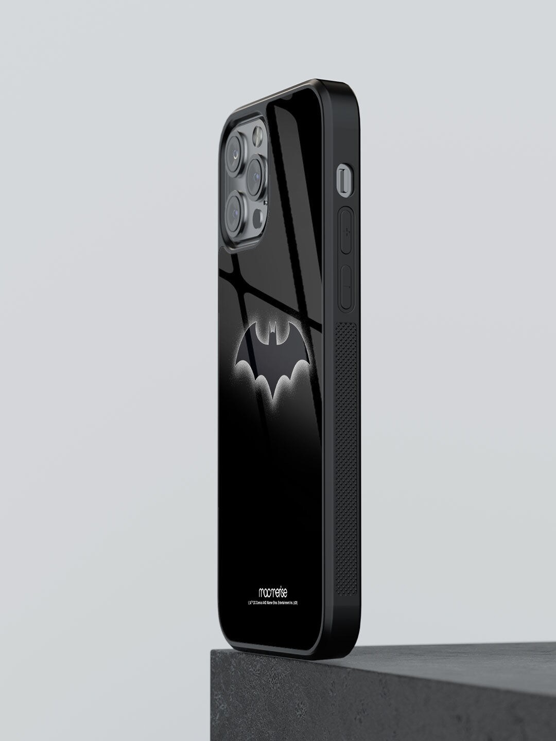 

macmerise Black Batman Logo Printed iPhone 13 Pro Glass Back Case
