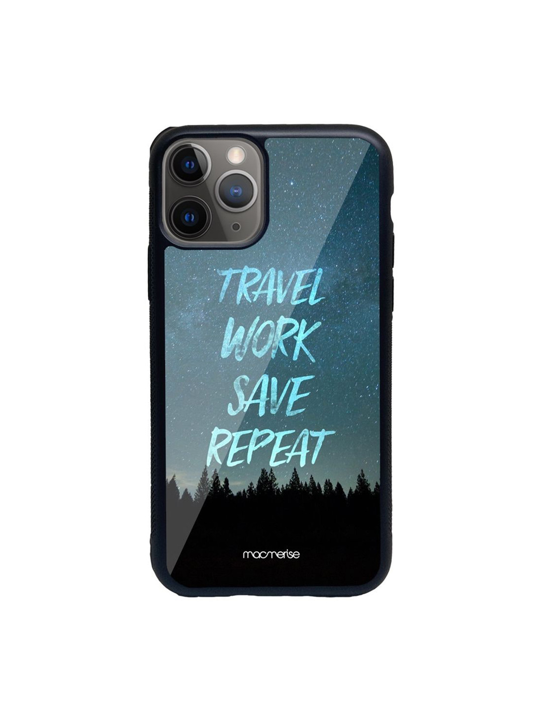 

macmerise Black & Blue Travel Work Save Repeat Glass iPhone 11 Pro Back Case