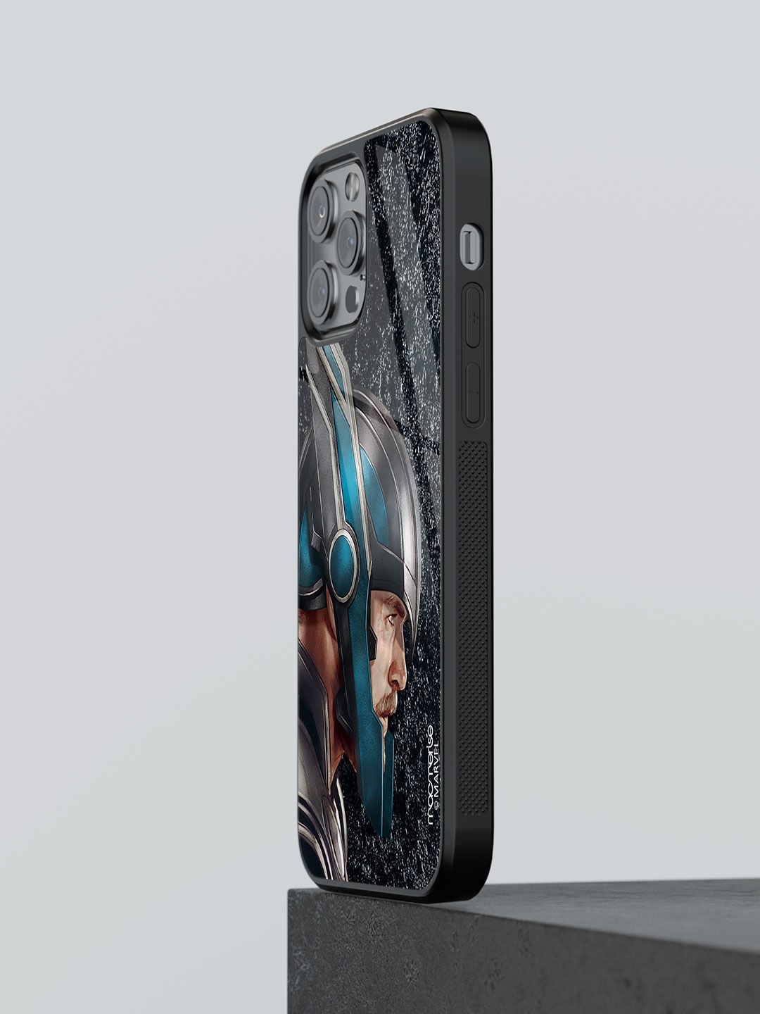 

macmerise Black & Blue Thor Printed iPhone 13 Mini Pro Glass Back Case