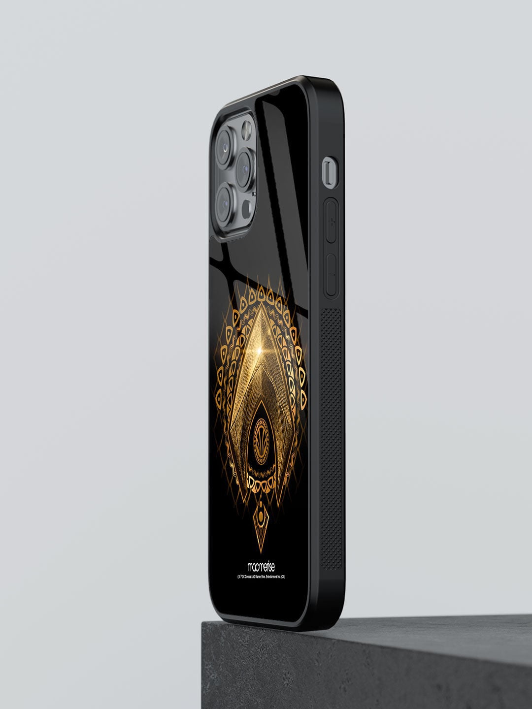 

macmerise Black & Gold Printed iPhone 12 Pro Max Glass Back Case