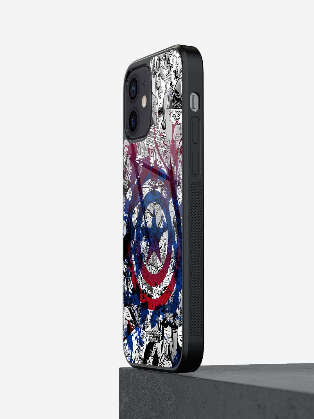 

macmerise Red & Blue Captain America Printed iPhone 12 Mini Glass Back Case, White
