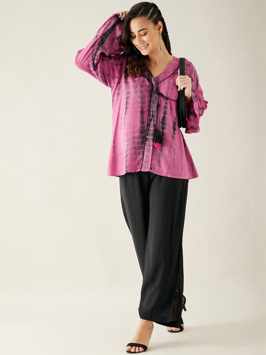 

The Kaftan Company Women Pink & Black Tie & Dyed Co-Ords