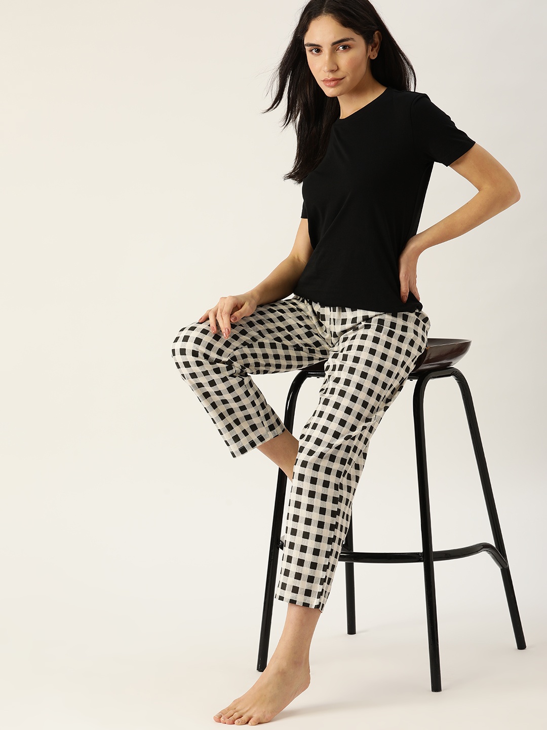 

ETC Women White & Black Checked Cotton Lounge Pants